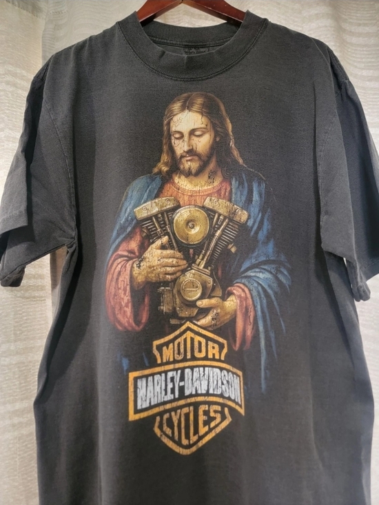 Shaka Wear Other - Harley-Davidson Graphic Tee with Multicolor Jesus Motor Engine Art